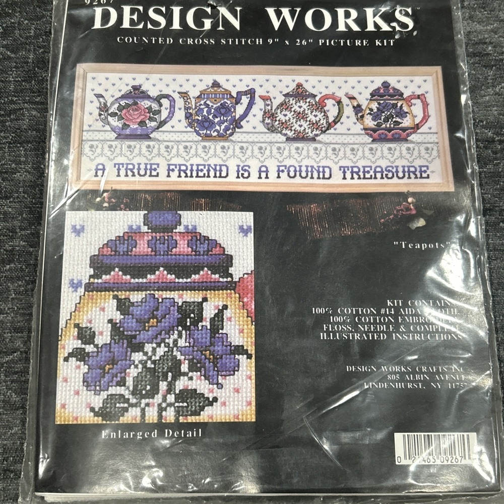 Design Works "Teapots" True Friend / Found Treasure Cross Stitch Kit 9x26"